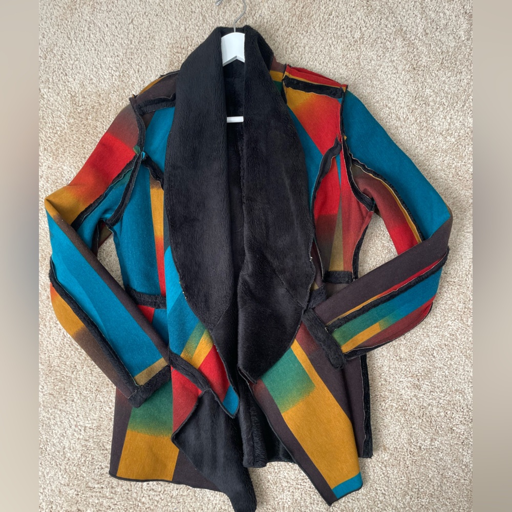 Adore Multi Color Patch Work Fleece Lined Jacket … - image 6